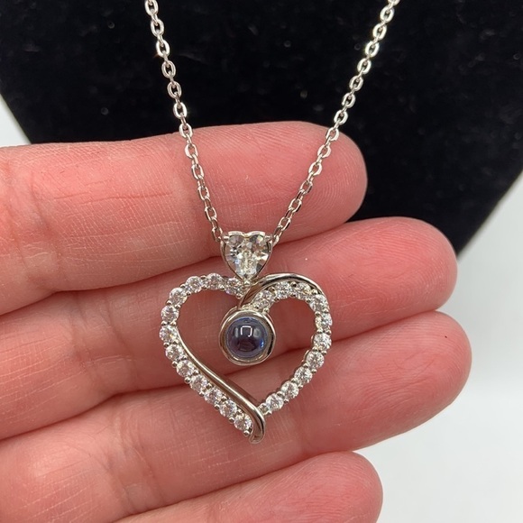Silver Rhinestone Heart Pendant Necklace New with Box! - Picture 2 of 4